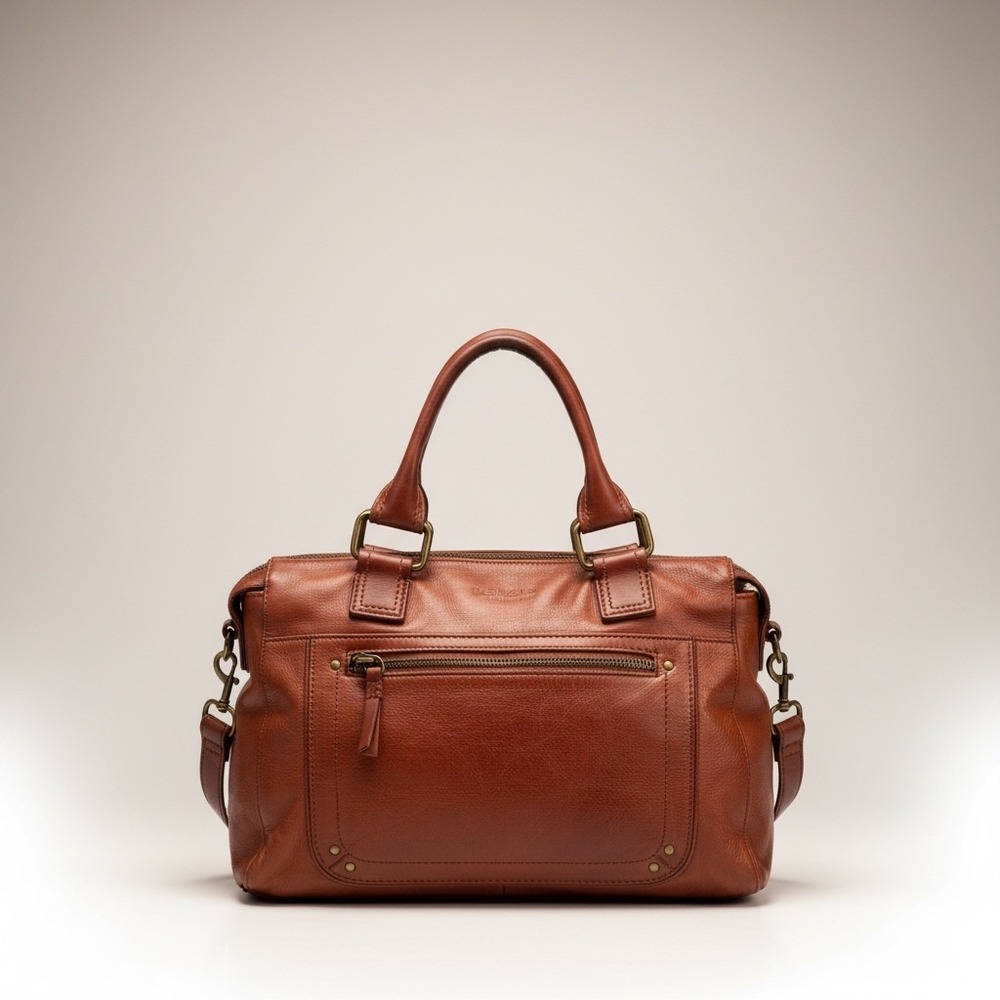 American Leather Co Cognac Brown Pebble Leather Satchel Crossbody Bag